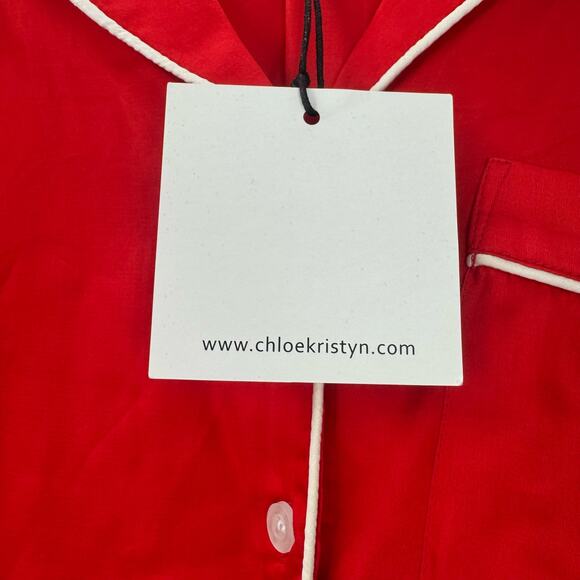 Chloe Kristyn Comfort Bamboo Long Pyjama Set Front Button Red Size Large NWT - Picture 11 of 11